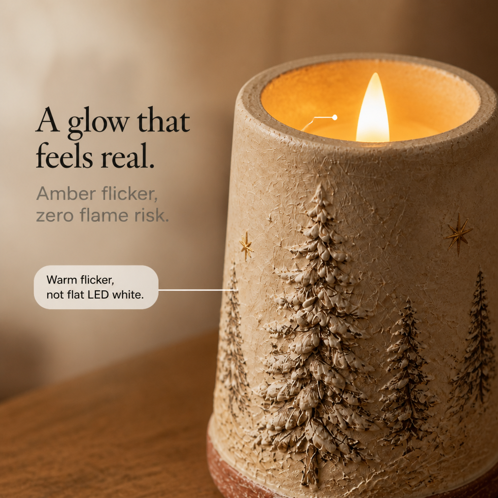 Hearthglow – För hand malowana rustykalna świeca LED i form av słupa (Set 2 sztuk)
