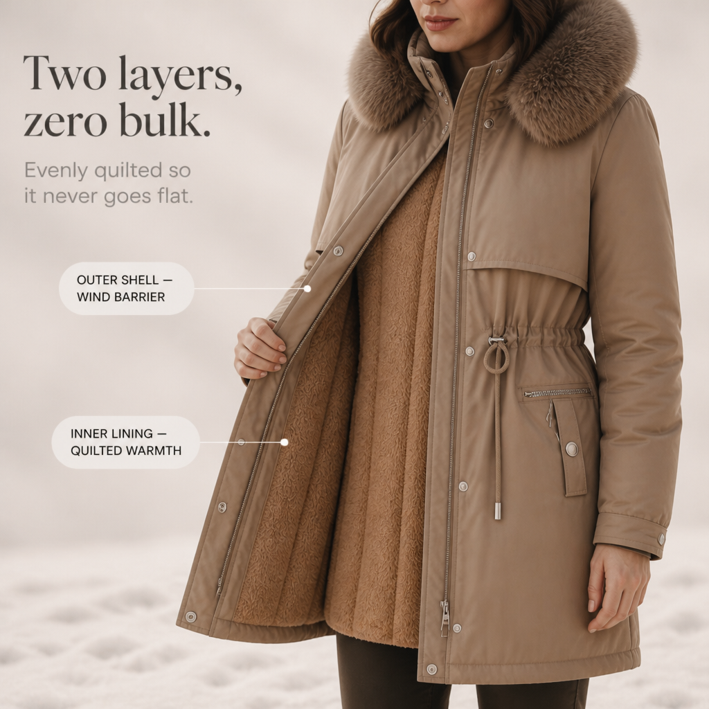 Veluxe – Quiltad parka z futrzanym finish w midja