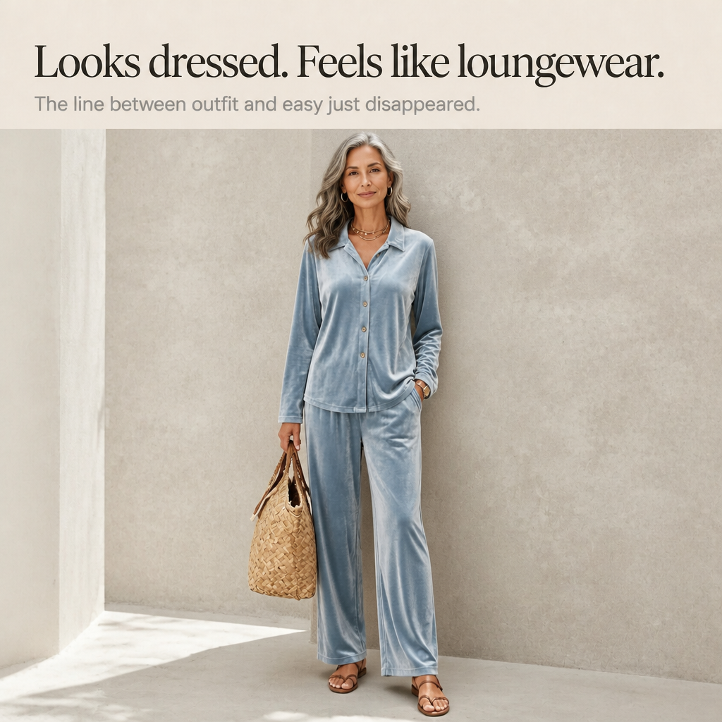Wearbella – Welurowy Set Lounge w Szerokich Nogawkach