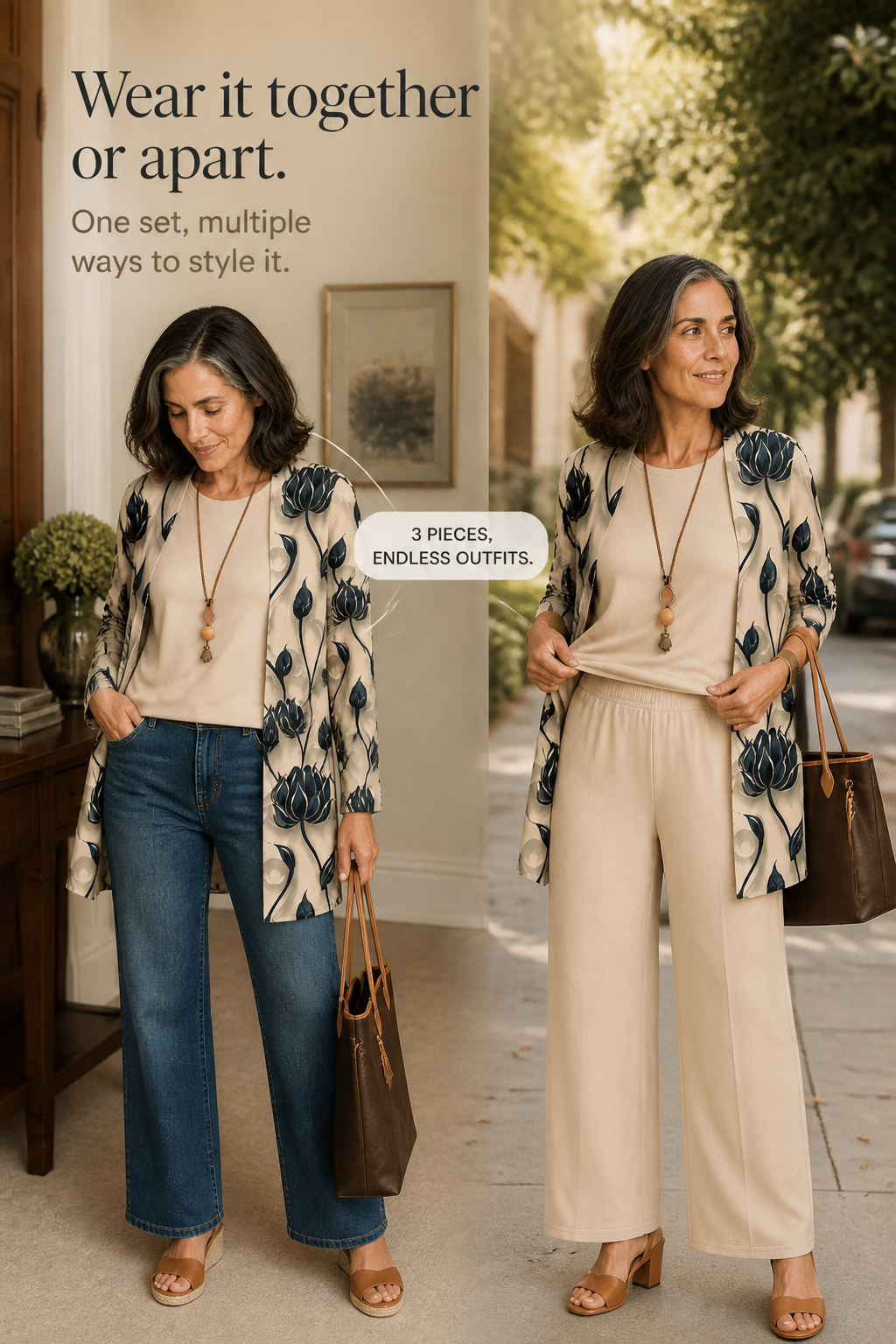 Wearbella – Set z nadrukiem: blus, kurtka i byxor