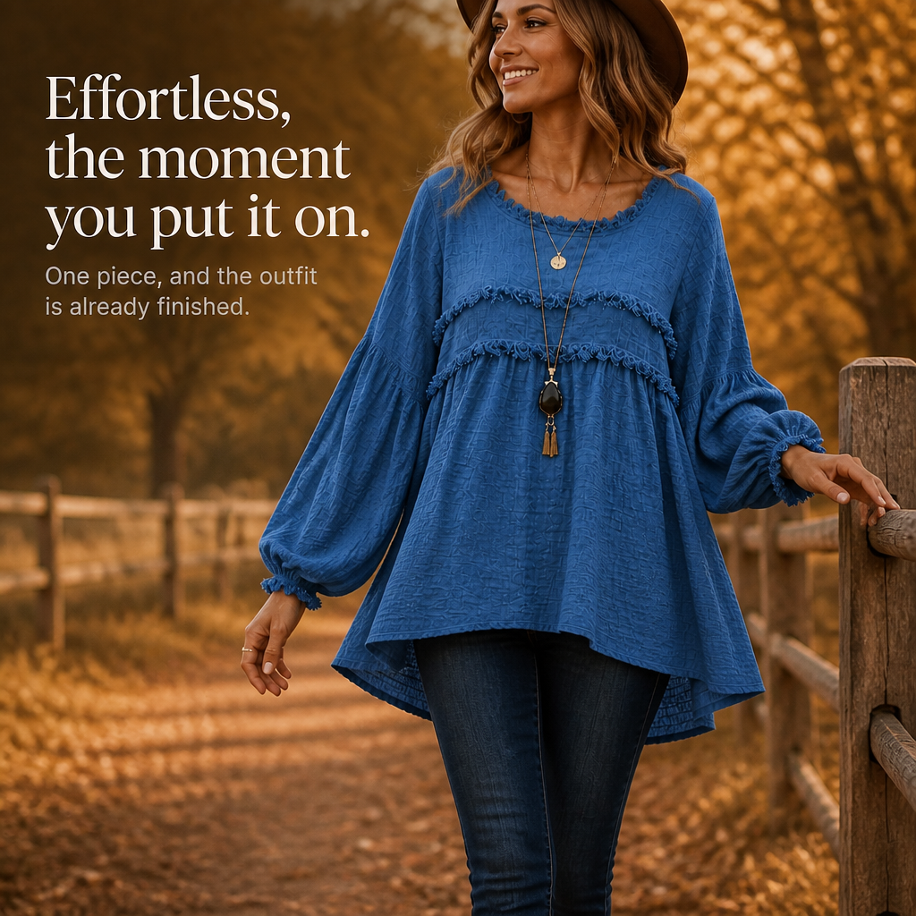 Wovella – Blus Boho z Falbanką i Plisowanymi RęKaffemi