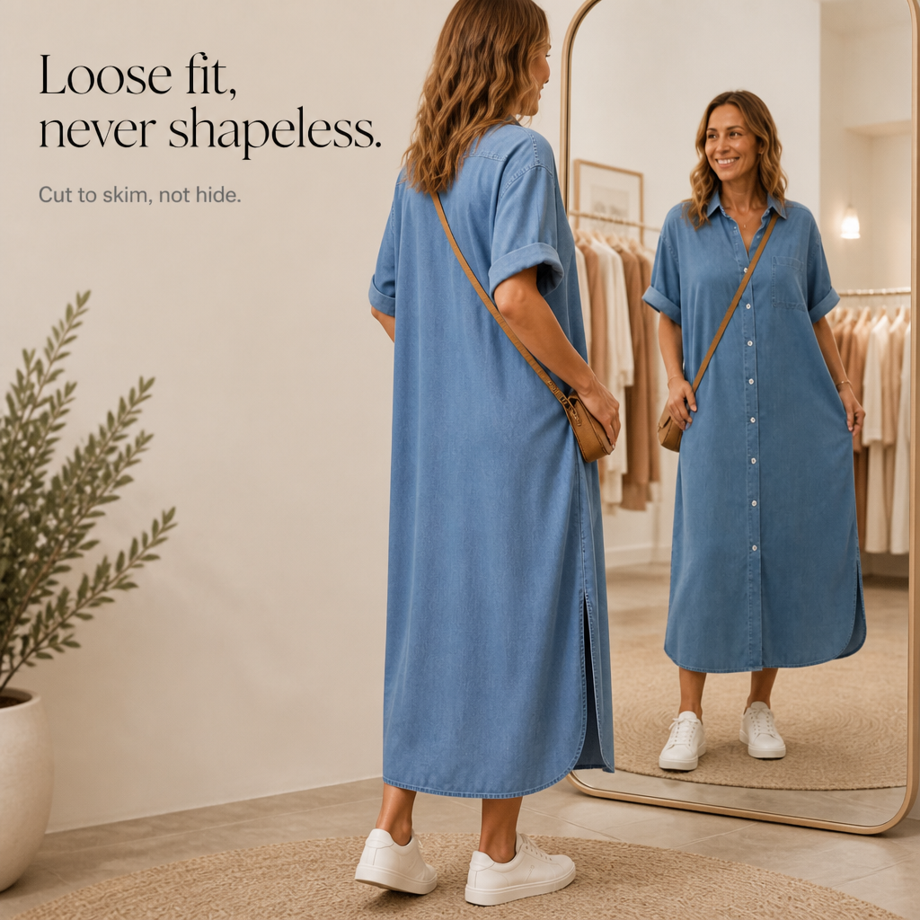 Wearbella – Lös Klänning Koszulowa z Jeansu z Knappar