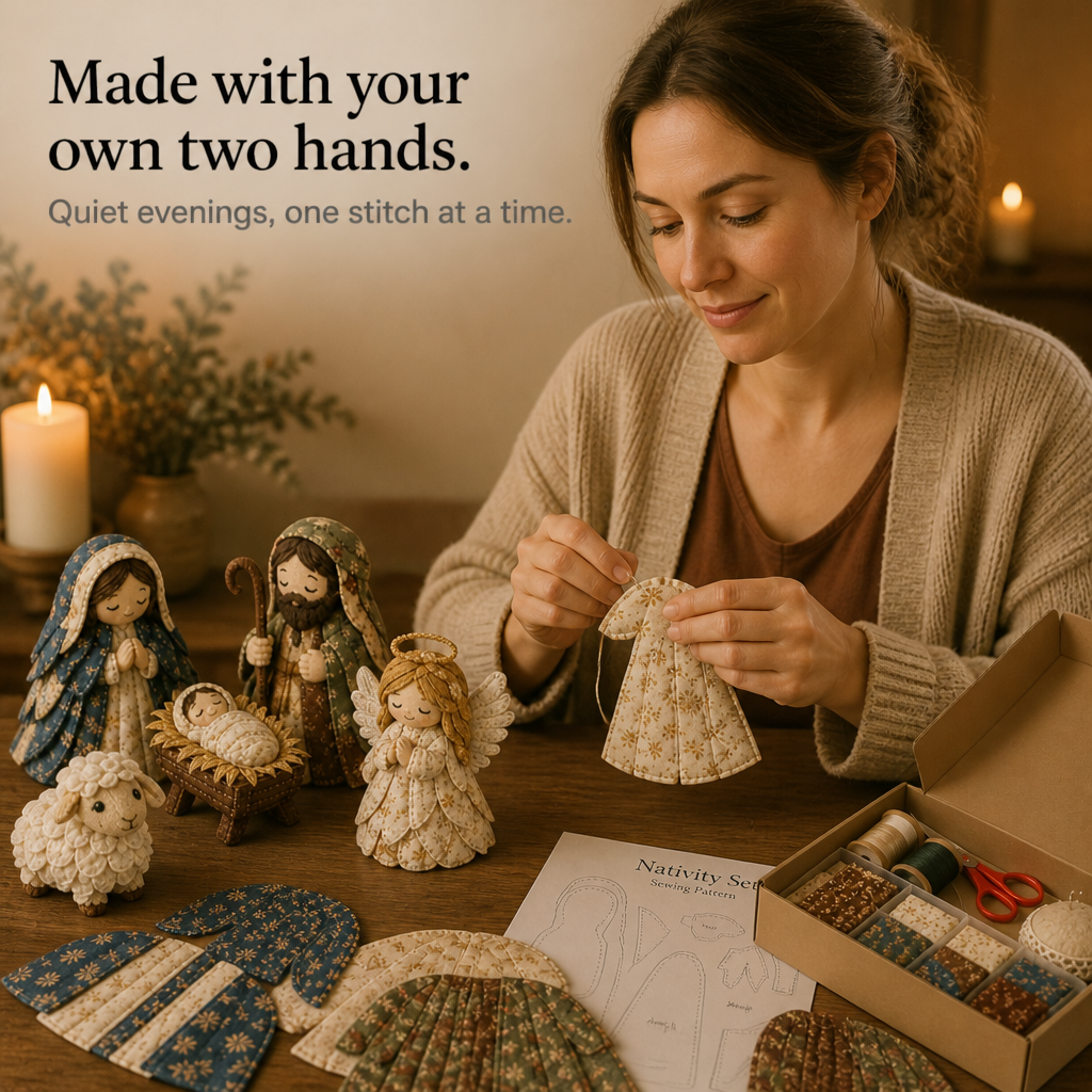 Heirloom &amp; Hollow – Set för szycia szopki z materialu patchworkowego