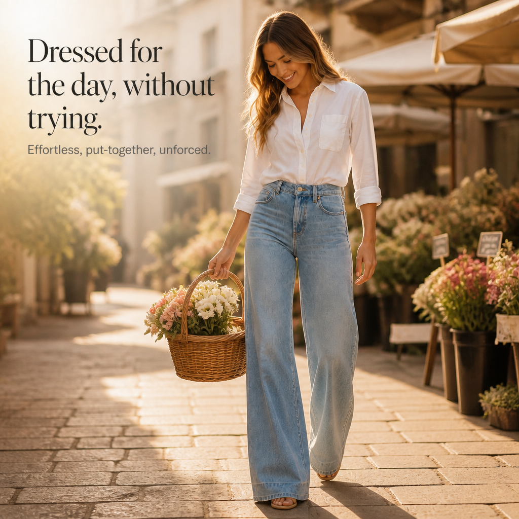 Lenglia – Jeans med hög midja i vida ben w vintage&