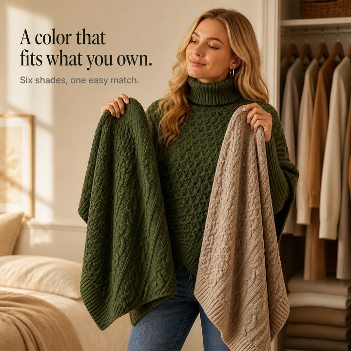 Cable &amp; Cove – Tröja Poncho z Golfem w Warkocze