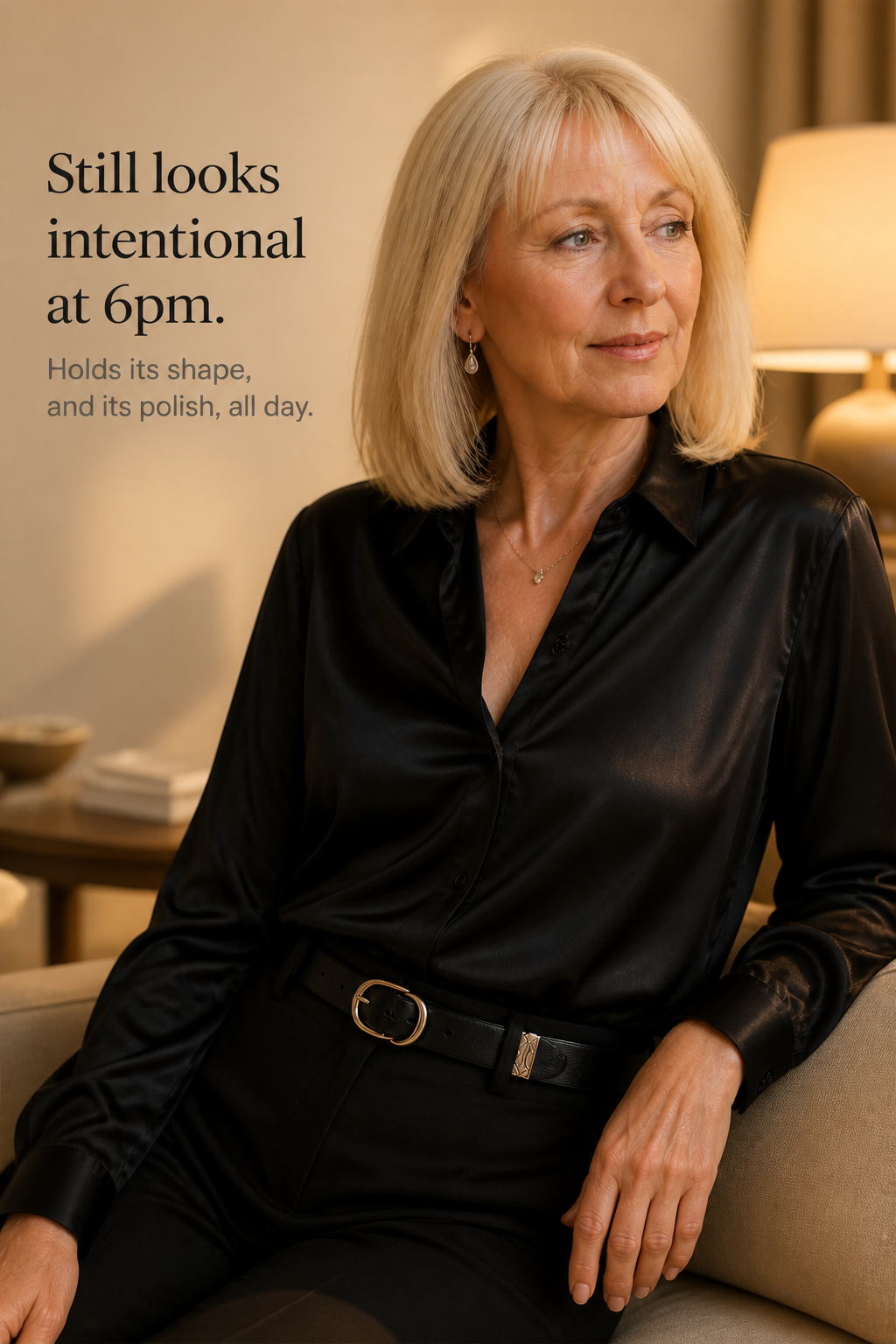 Placket &amp; Poise – Blus z ukrytym stängning, satynowa, med lång ärm