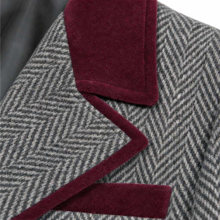Veloura – Burgundy Lång Kappa w Jodełkę