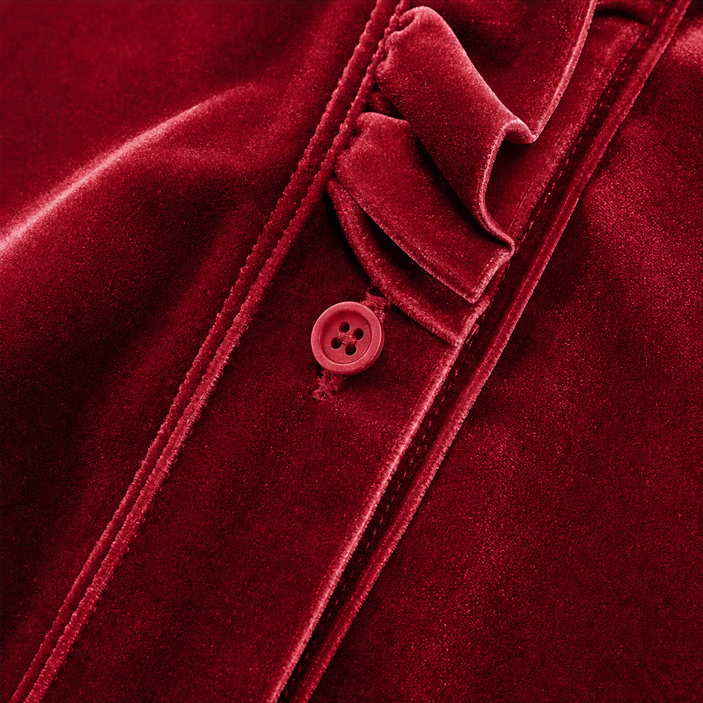 Rufflet – Blus z weluru z falbaniastym urringning i form av litery V