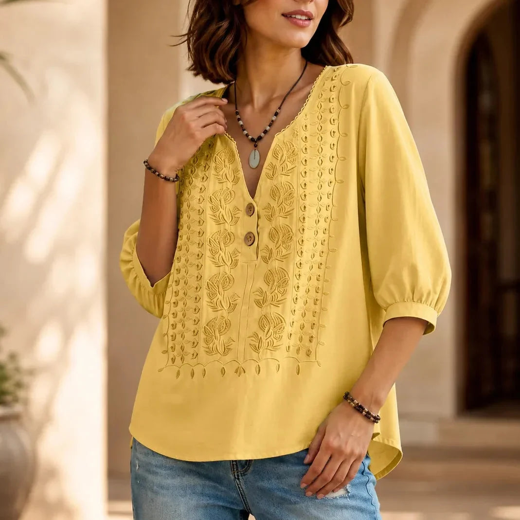 Florenza – Blus z urringning w v-ringning z knappar