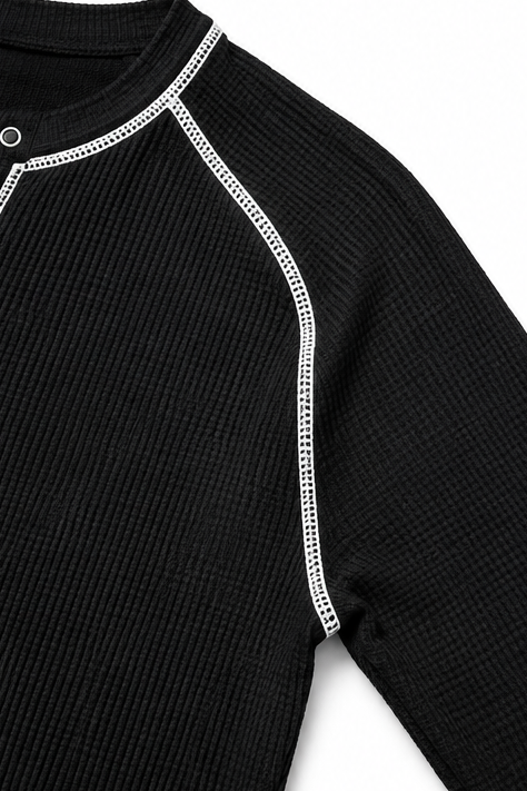 Wearbella – Top Henley z Waffle Knit i Kontrastowymi Szwami
