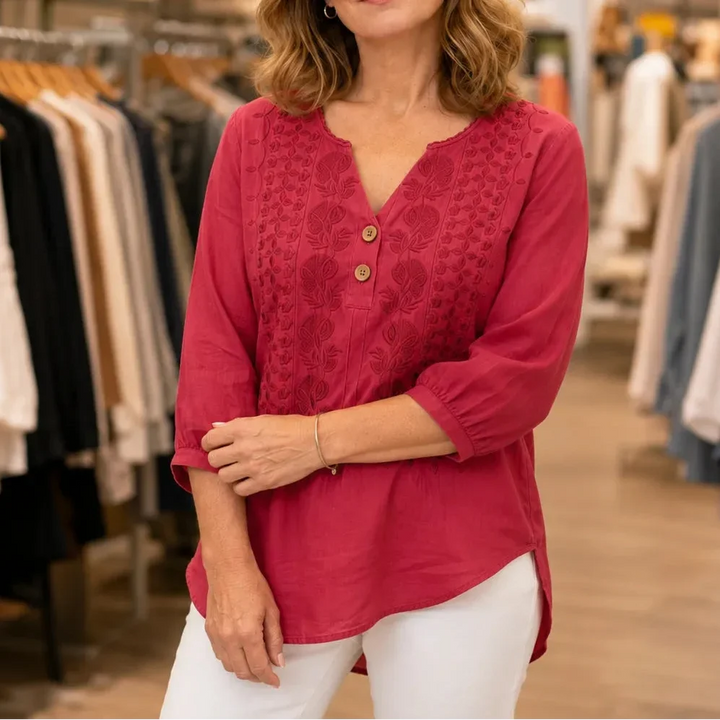 Florenza – Blus z urringning w v-ringning z knappar
