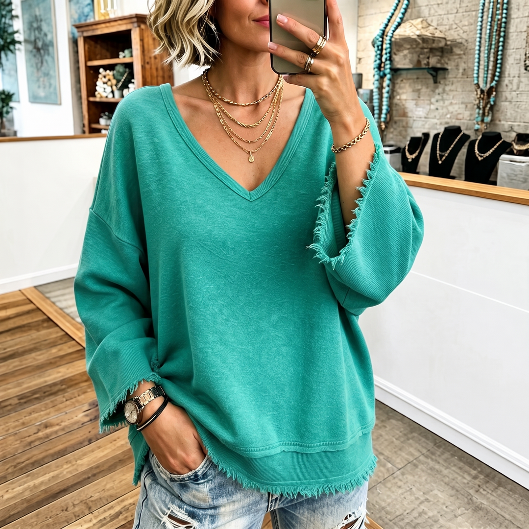 Wearbella – Tröja z urringning w v-ringning, wykończony surowym brzegiem