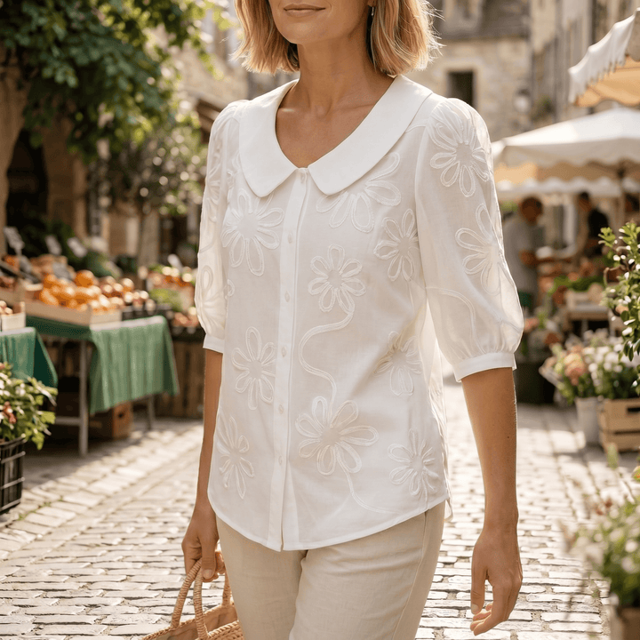 Florenne – Blus z retro kołnierzykiem för kvinnor