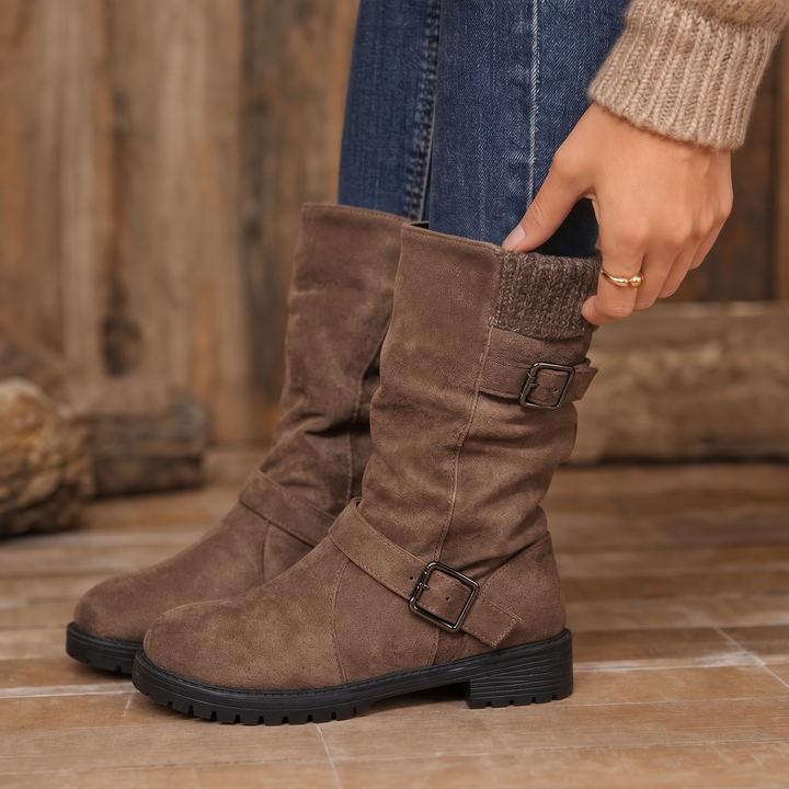Wearbella – Boots med klack z spänne w stilu slouchy till mitten av vaden