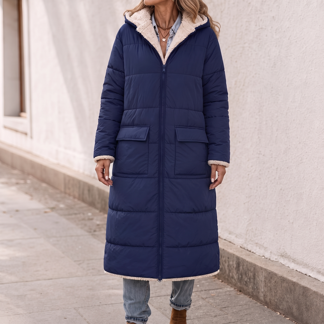 Veluna – Odwratumny, quiltad vinter kappa w stilu sherpa