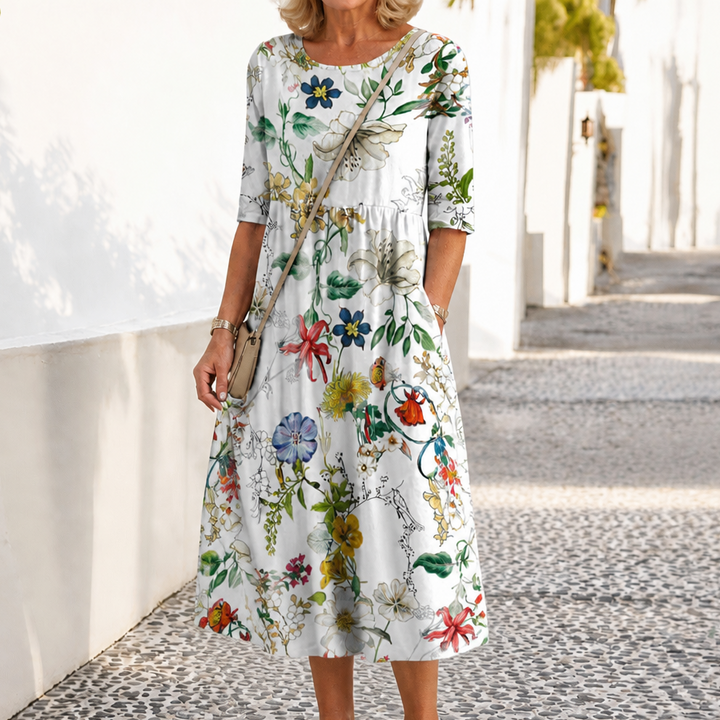 Wearbella – Midi klänning w blommig mönster z okrągłym urringning