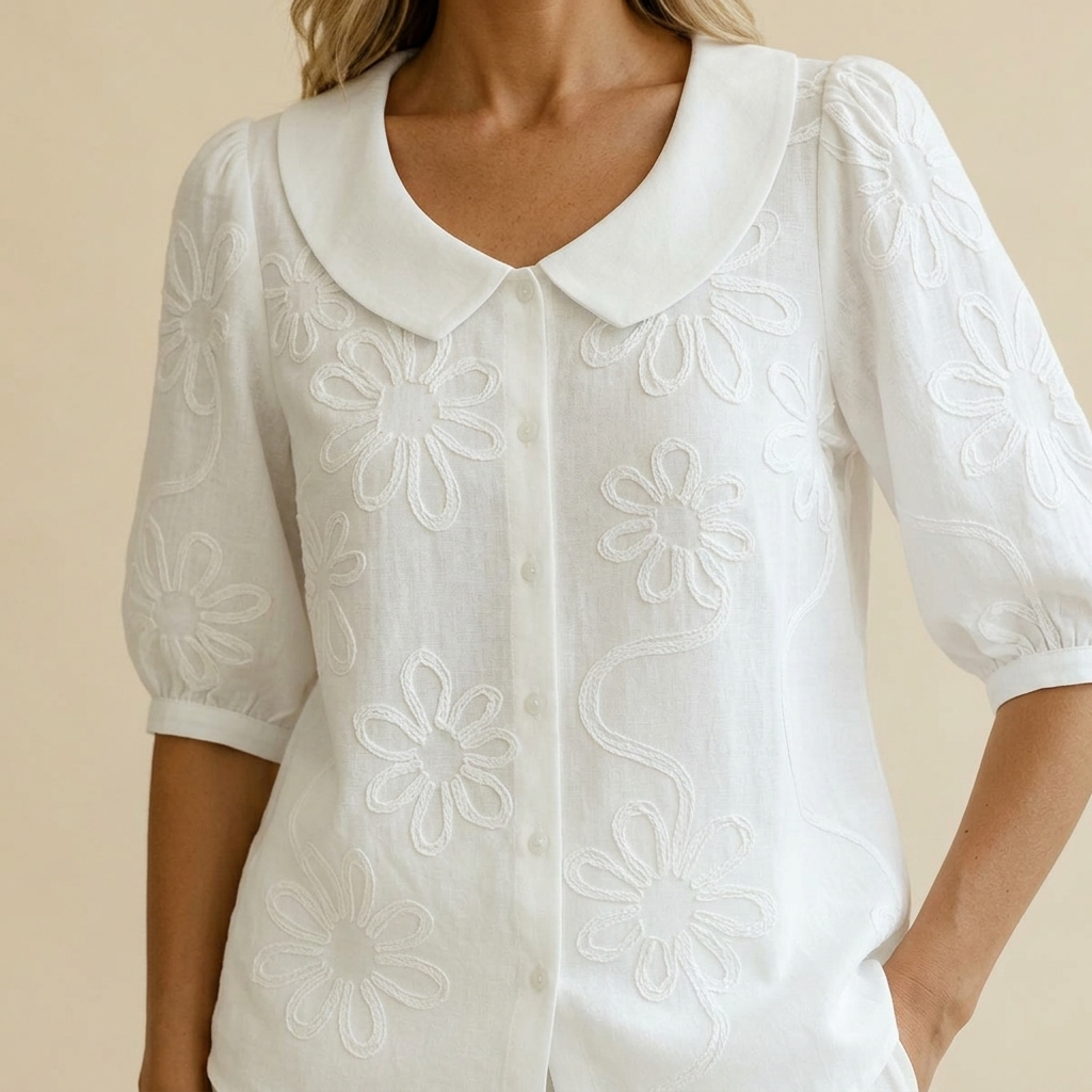 Florenne – Blus z retro kołnierzykiem för kvinnor