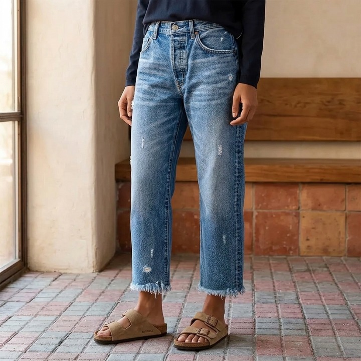 Vivara – Dam jeans retro z frędzlami, korta, proste ben
