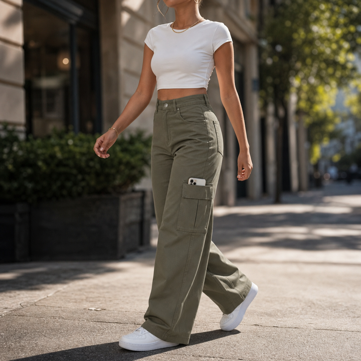 Wearbella – Byxor cargo med hög midja i vida ben