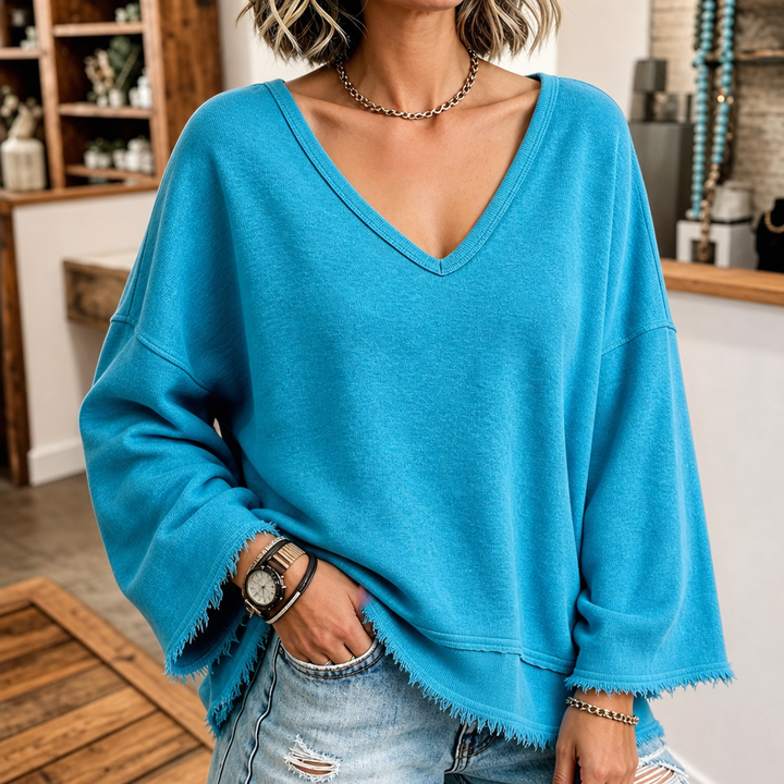 Wearbella – Tröja z urringning w v-ringning, wykończony surowym brzegiem