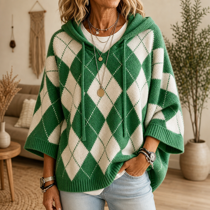 Wrapbella – Tröja Poncho z Kapturem w Mönster Argyle