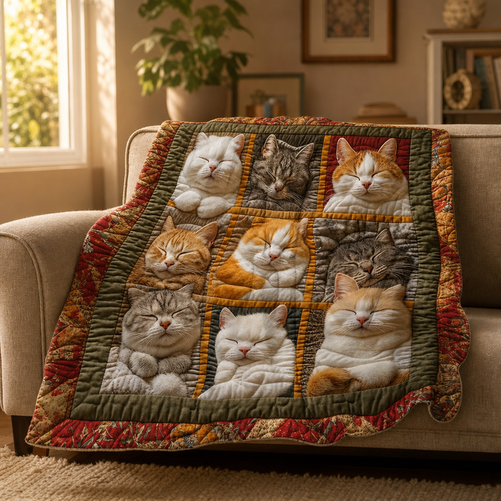 Purrfecto – Odwratumny koc flanelowy z dziewięcioma śpiącymi katter