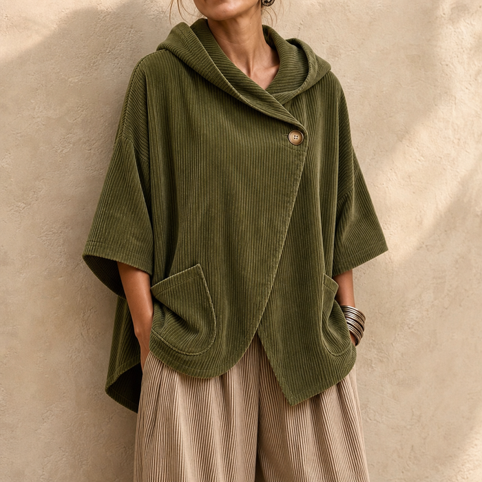 Draperly – Asymetryczny Poncho z Kapturem z Weluru