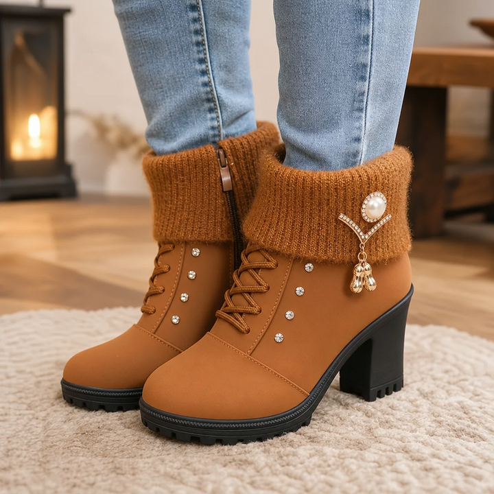 Wearbella – Boots med klack z futrzanym finish i kamieniami