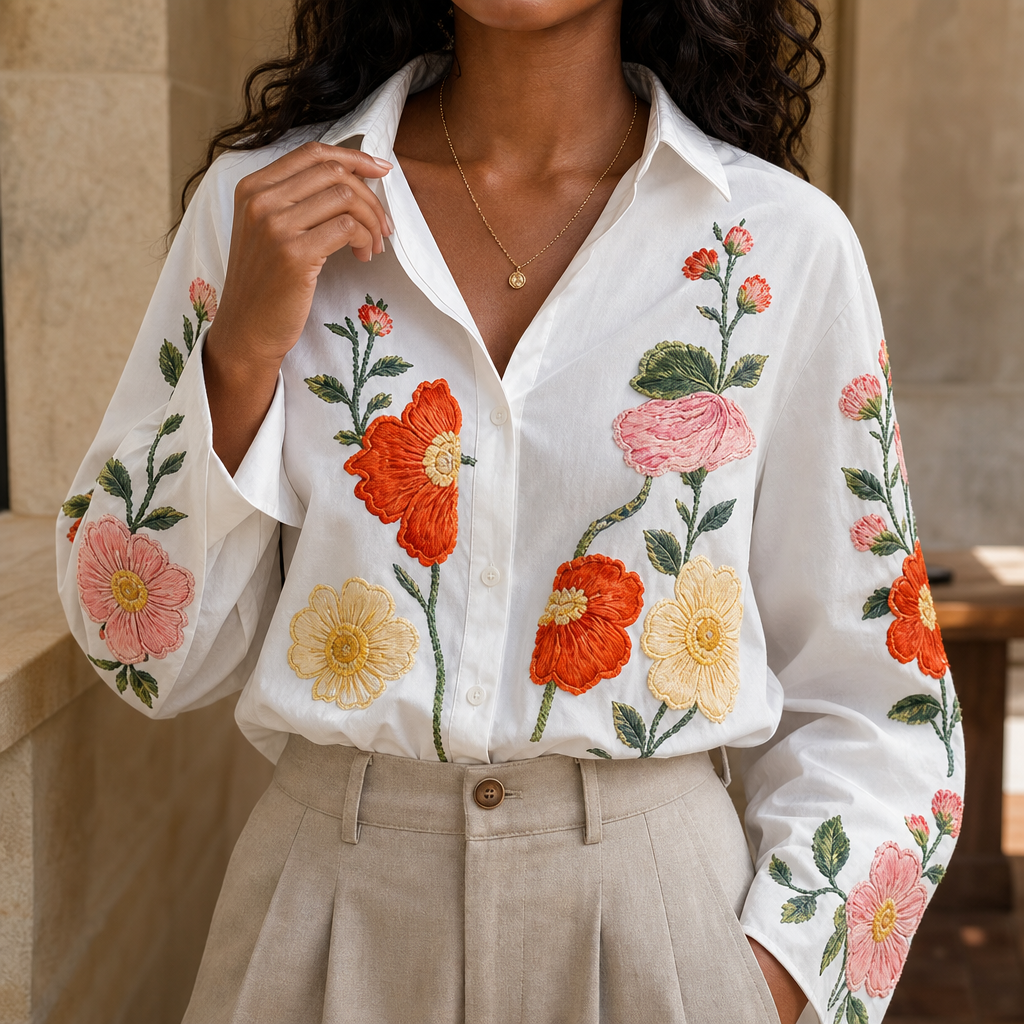 Lunabloom – Blus z broderad wzorem w kwiaty z kołnierzykiem
