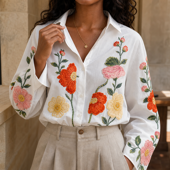 Lunabloom – Blus z broderad wzorem w kwiaty z kołnierzykiem