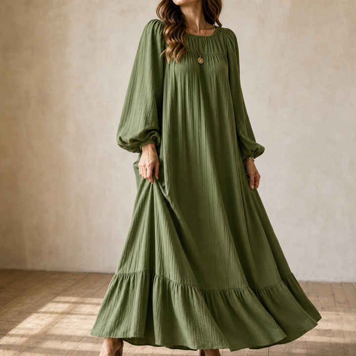 Wearbella – OverStorlekd Biskupa Ärm Boho Maxi Klänning