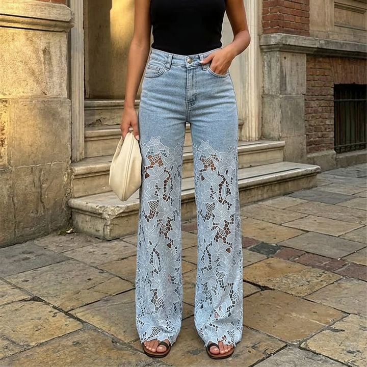 Laceveil – Dam jeans z koronkowymi wstawkami w kwiaty, vida ben