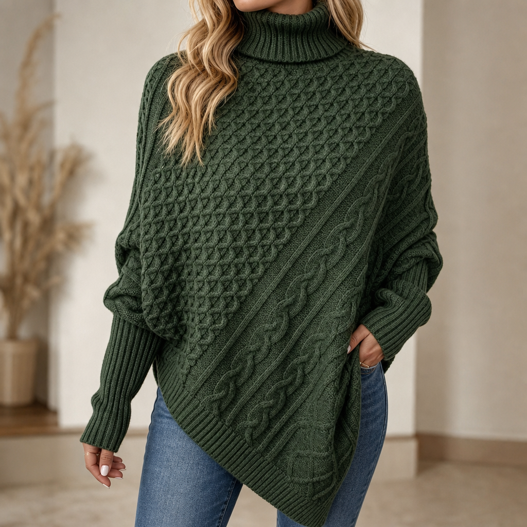 Cable &amp; Cove – Tröja Poncho z Golfem w Warkocze