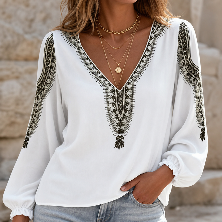 Wearbella – Blus z broderad urringning w v-ringning i ręKaffemi typu peasant