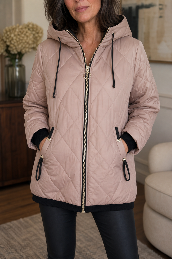 Wearbella – Quiltad kurtka z kapturem i dragkedja framtill
