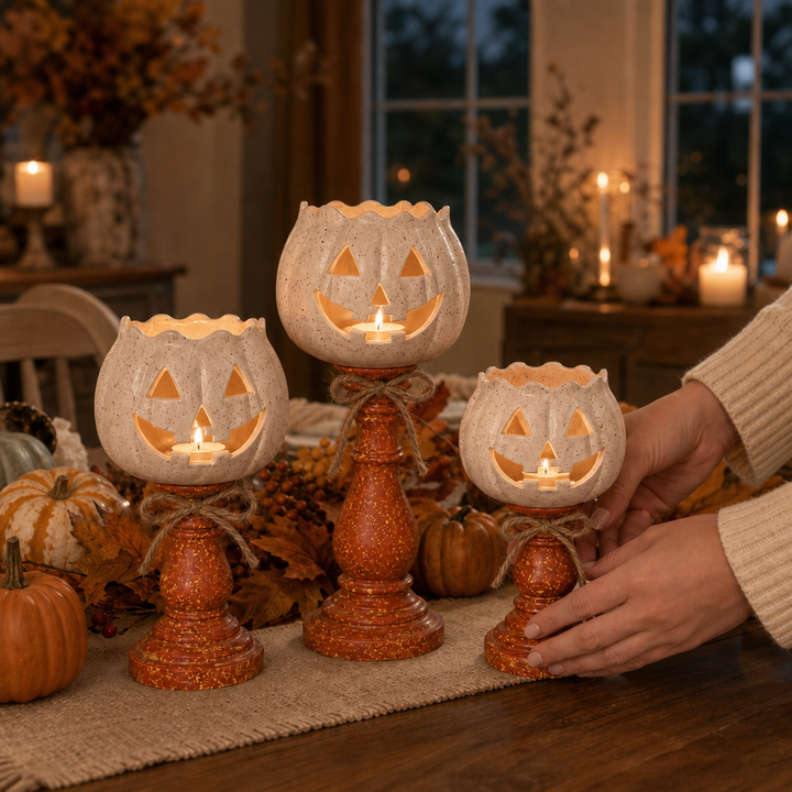 Harvestglow – Zniszczony Trio Świeczników i form av Dyni (3-pack)