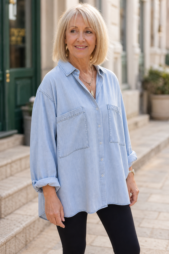 Wearbella – Przesadnie Stor, Mjuk Skjorta z Dżinsu Chambray