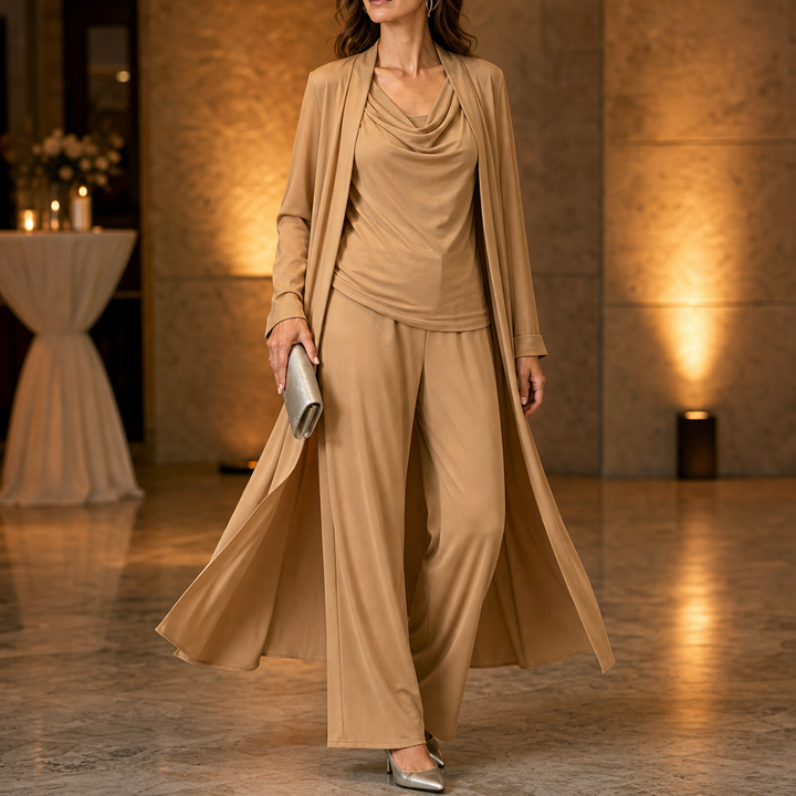 Wearbella – Set kardiganu z kołnierzem i spodniami o szerokich nogawkach