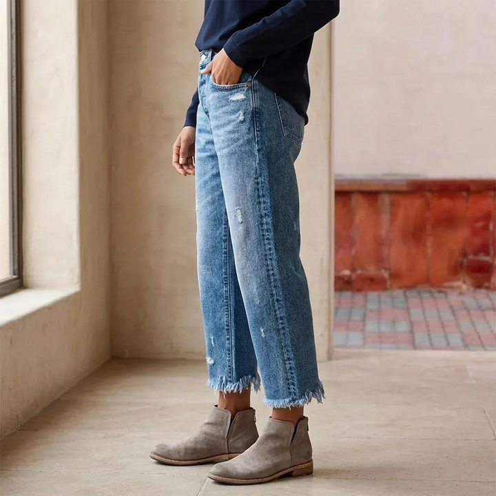 Vivara – Dam jeans retro z frędzlami, korta, proste ben