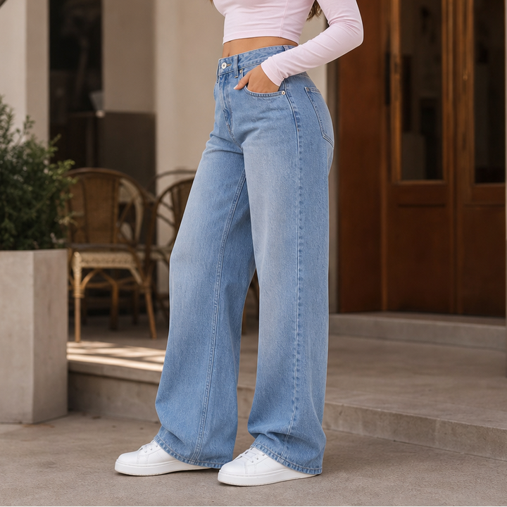 Longline Denim – Jeansy med hög midja i vida ben