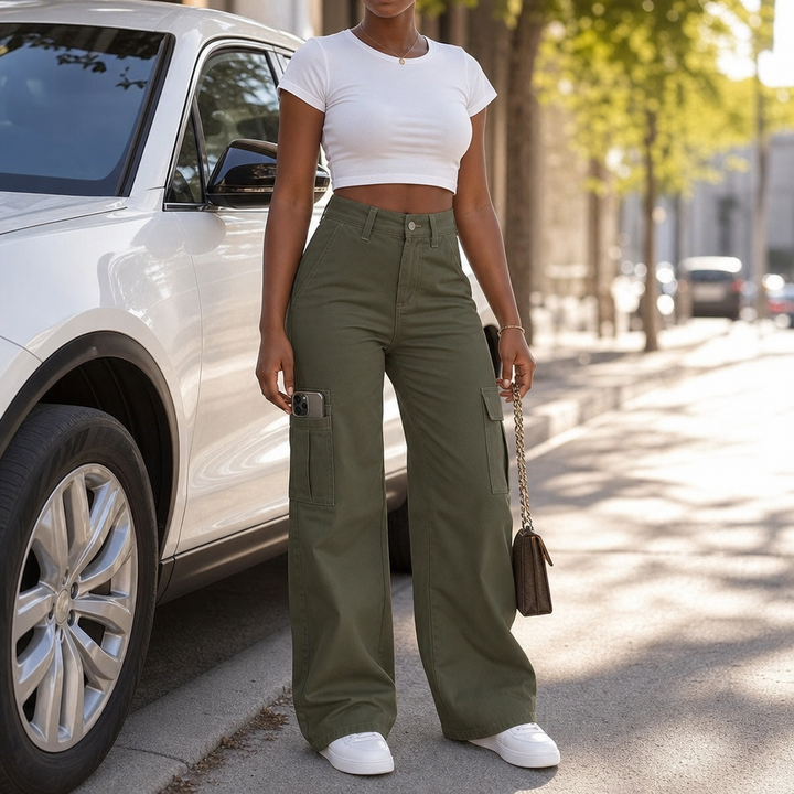Wearbella – Byxor cargo med hög midja i vida ben