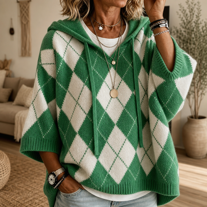 Wrapbella – Tröja Poncho z Kapturem w Mönster Argyle