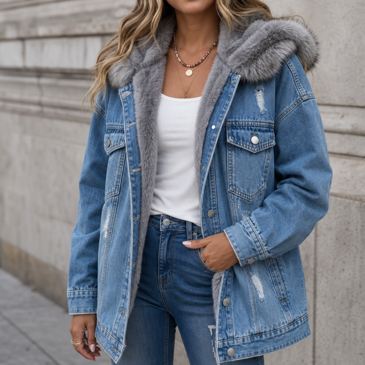 Wearbella – Kurtka dżinsowa z futrzanym kołnierzem
