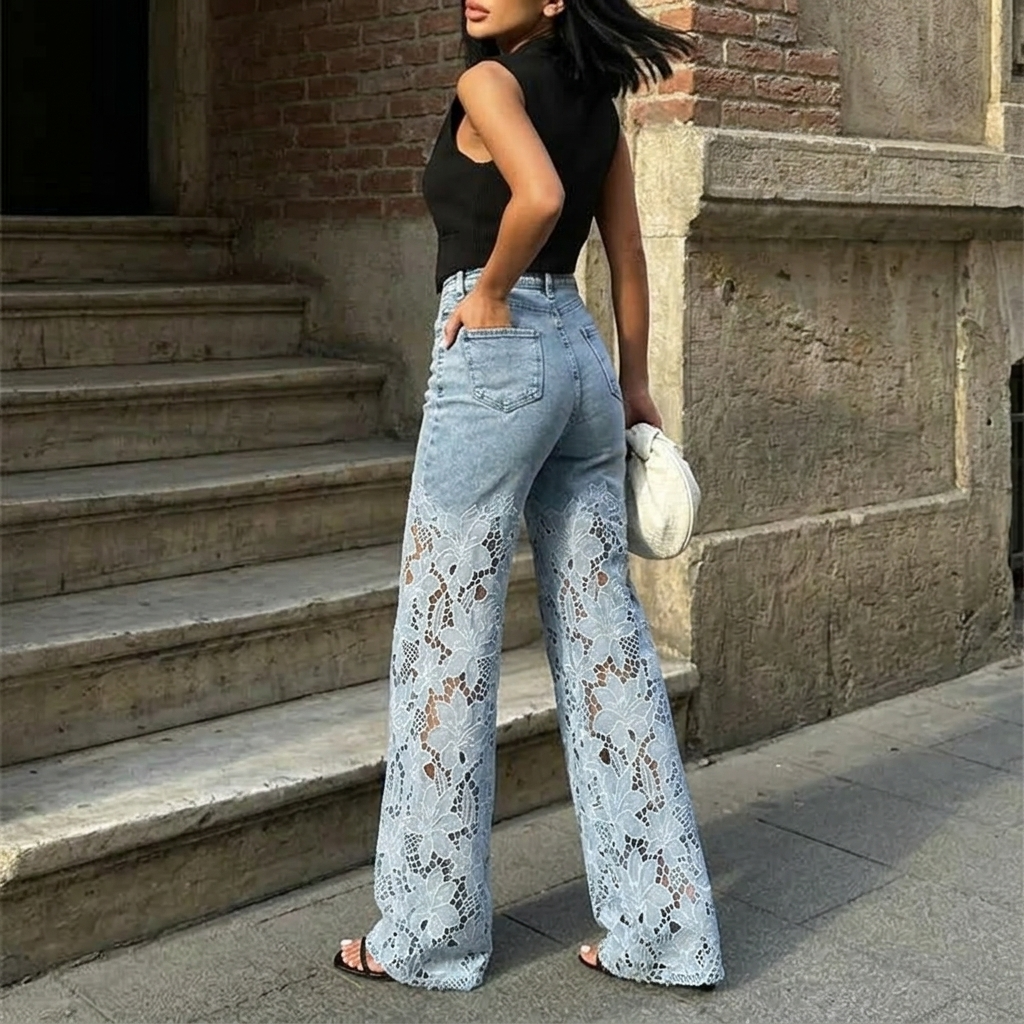 Laceveil – Dam jeans z koronkowymi wstawkami w kwiaty, vida ben