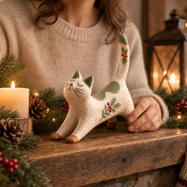 Hearthwhisk – Figurka katt rozciągającego sig w leśnym stilu