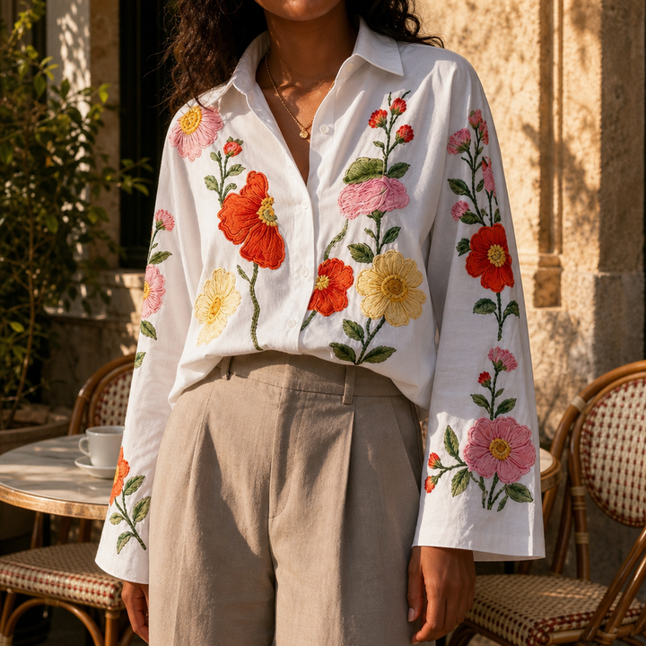 Lunabloom – Blus z broderad wzorem w kwiaty z kołnierzykiem