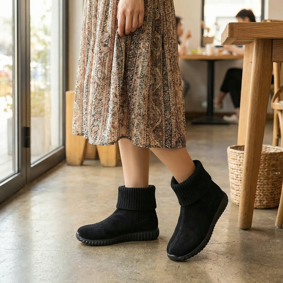 Cozella – Dam mocka boots ankelhöga z dzianinowym mankietem