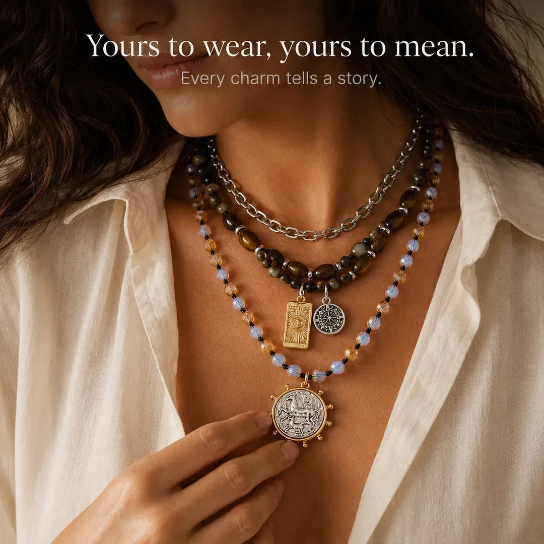 Solenya – Wiktoriańska Boho Halsband Warstwowy z Wisiorami Tarota, Kompasu i Monety