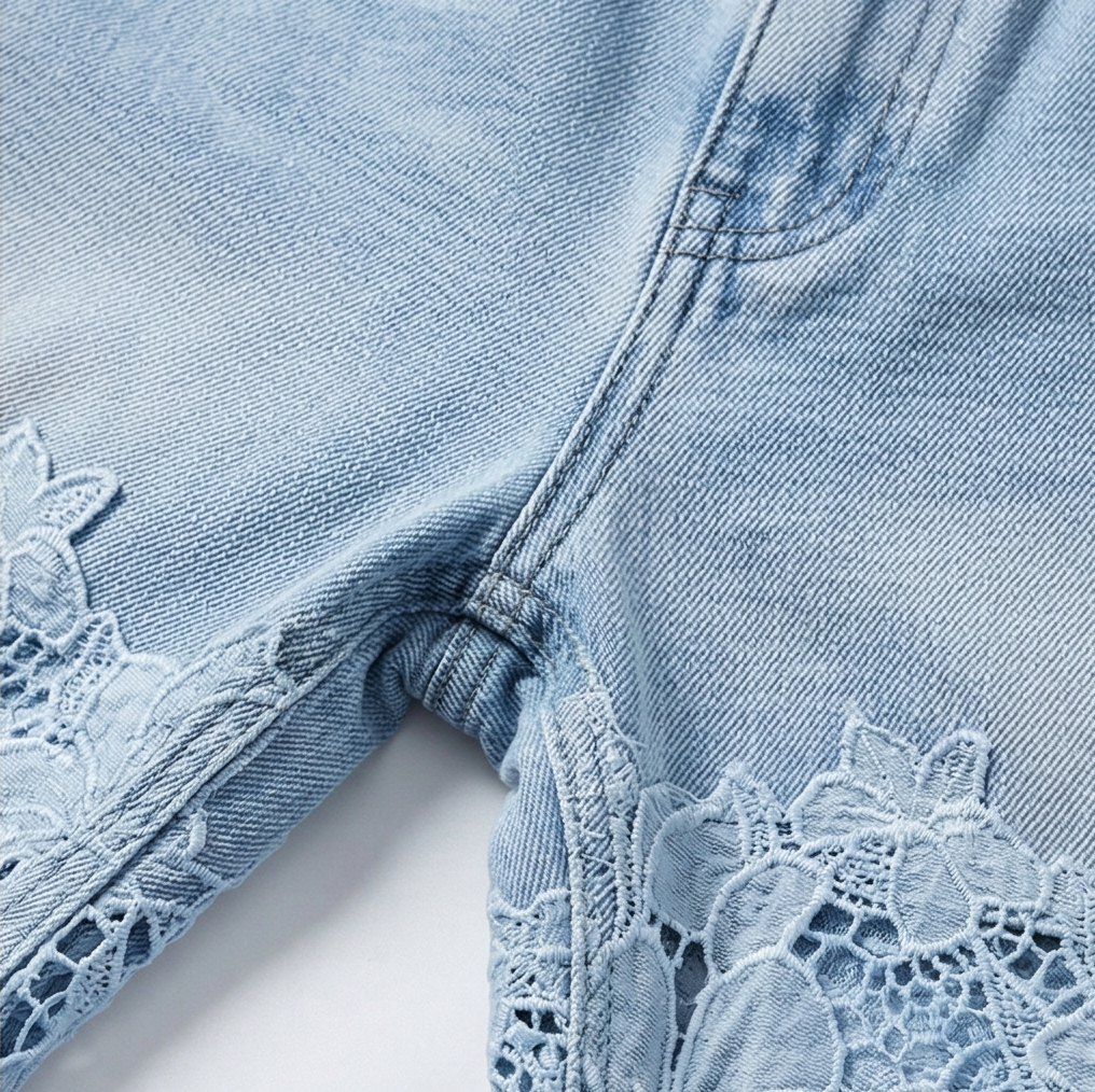 Laceveil – Dam jeans z koronkowymi wstawkami w kwiaty, vida ben