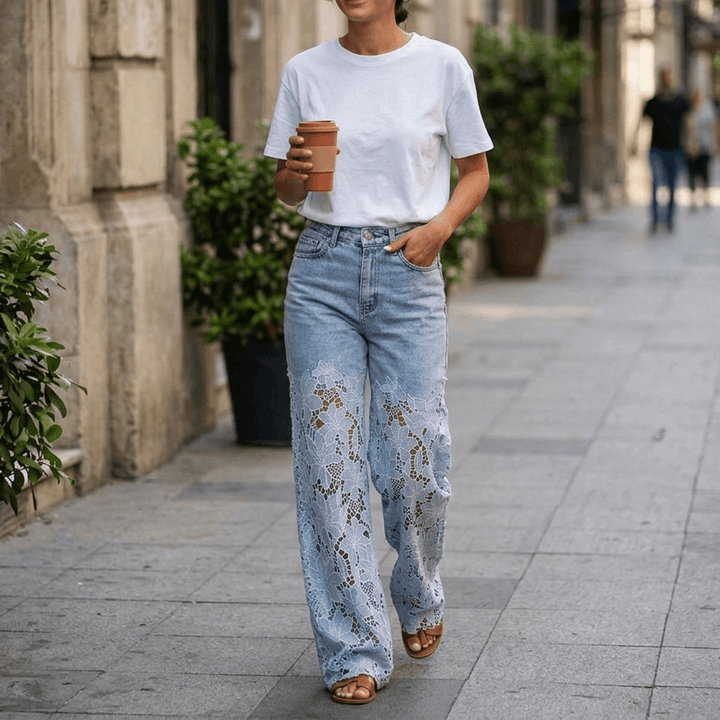 Laceveil – Dam jeans z koronkowymi wstawkami w kwiaty, vida ben